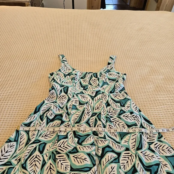 Anne Klein Sleeveless Scoopneck Teal Leaf Fit & Flare Cotton Dress Sz. 8 - Picture 11 of 13